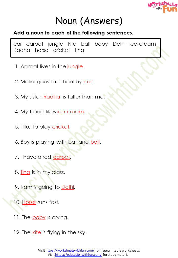 Naming Words Worksheet For Class 4